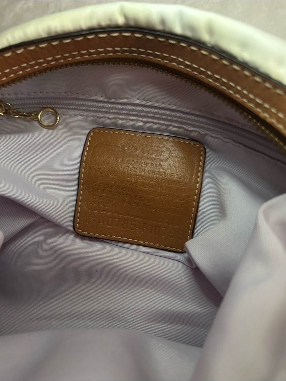 Coach Cream Shoulder Bag with Brown Leather Trim and Lavender Tag - Picture 5 of 8